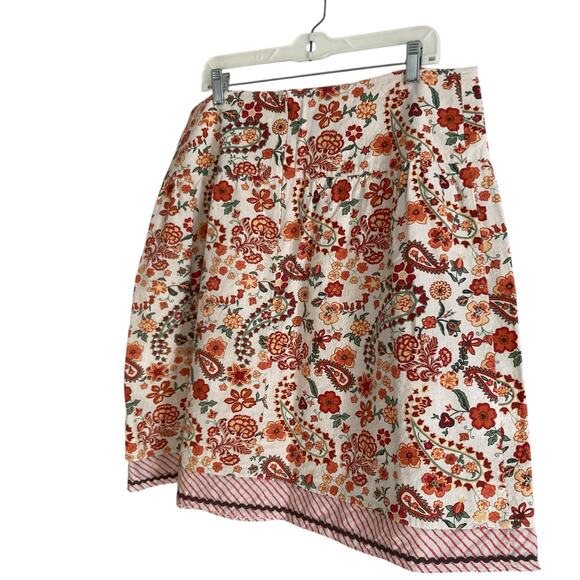 Christopher & Banks White Red Floral Beaded Linen Cotton Beaded Skirt Size 16 - Picture 4 of 16